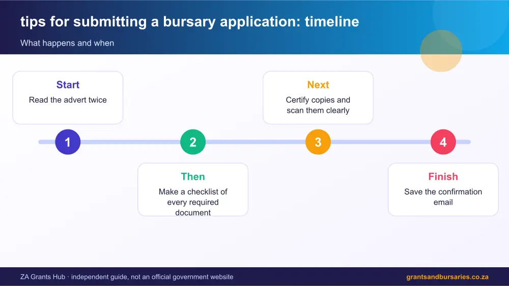 tips for submitting a bursary application process timeline infographic – tips for submitting a bursary application South Africa 2026