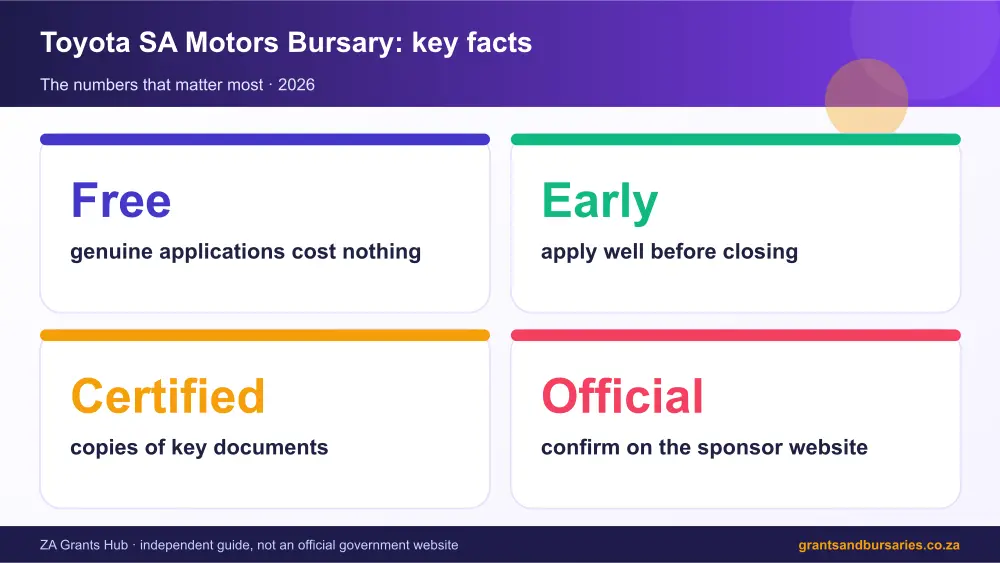Toyota SA Motors Bursary key facts at a glance infographic – toyota south africa motors bursary South Africa 2026