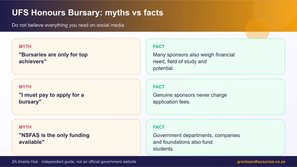 UFS Honours Bursary myths vs facts infographic – ufs honours bursary South Africa 2026