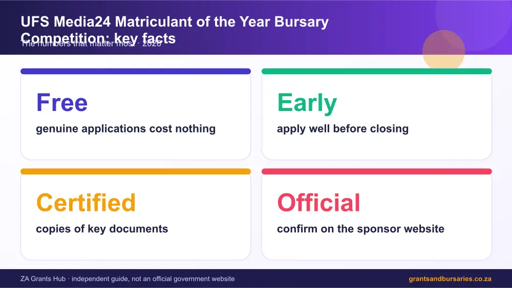 UFS Media24 Matriculant of the Year Bursary Competition key facts at a glance infographic – ufs media24 matriculant of the year bursary competition scholarship South Africa 2026