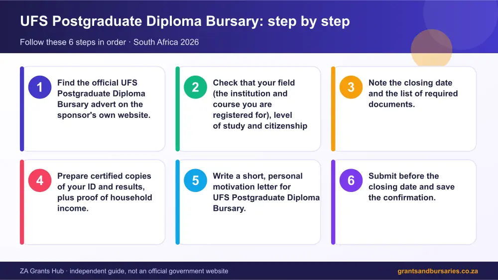 UFS Postgraduate Diploma Bursary step by step guide infographic – ufs postgraduate diploma bursary scholarship South Africa 2026