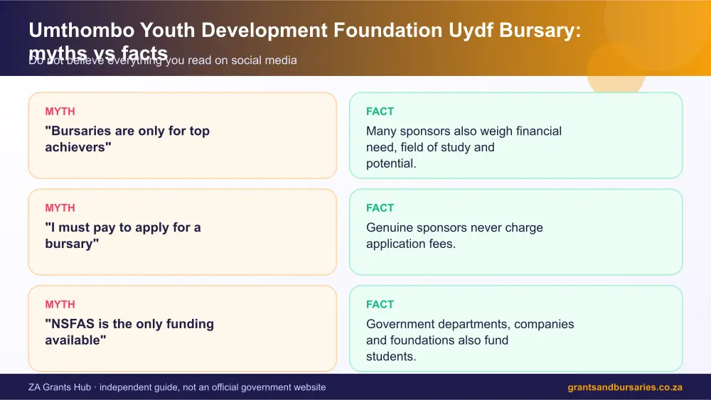 Umthombo Youth Development Foundation Uydf Bursary myths vs facts infographic – umthombo bursary South Africa 2026