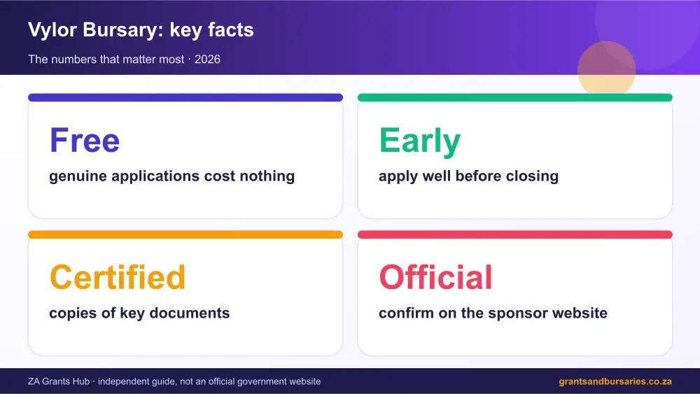 Vylor Bursary key facts at a glance infographic – vylor bursary South Africa 2026