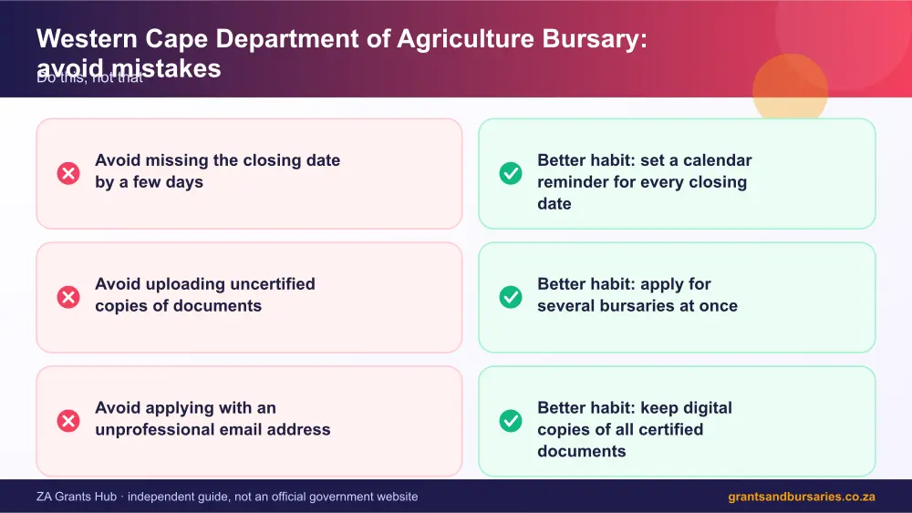 Western Cape Department of Agriculture Bursary mistakes to avoid and tips infographic – western cape department of agriculture bursary South Africa 2026