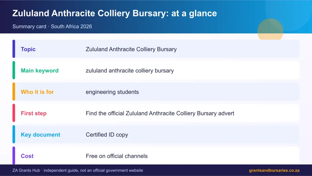Zululand Anthracite Colliery Bursary at a glance summary infographic – zululand anthracite colliery bursary South Africa 2026
